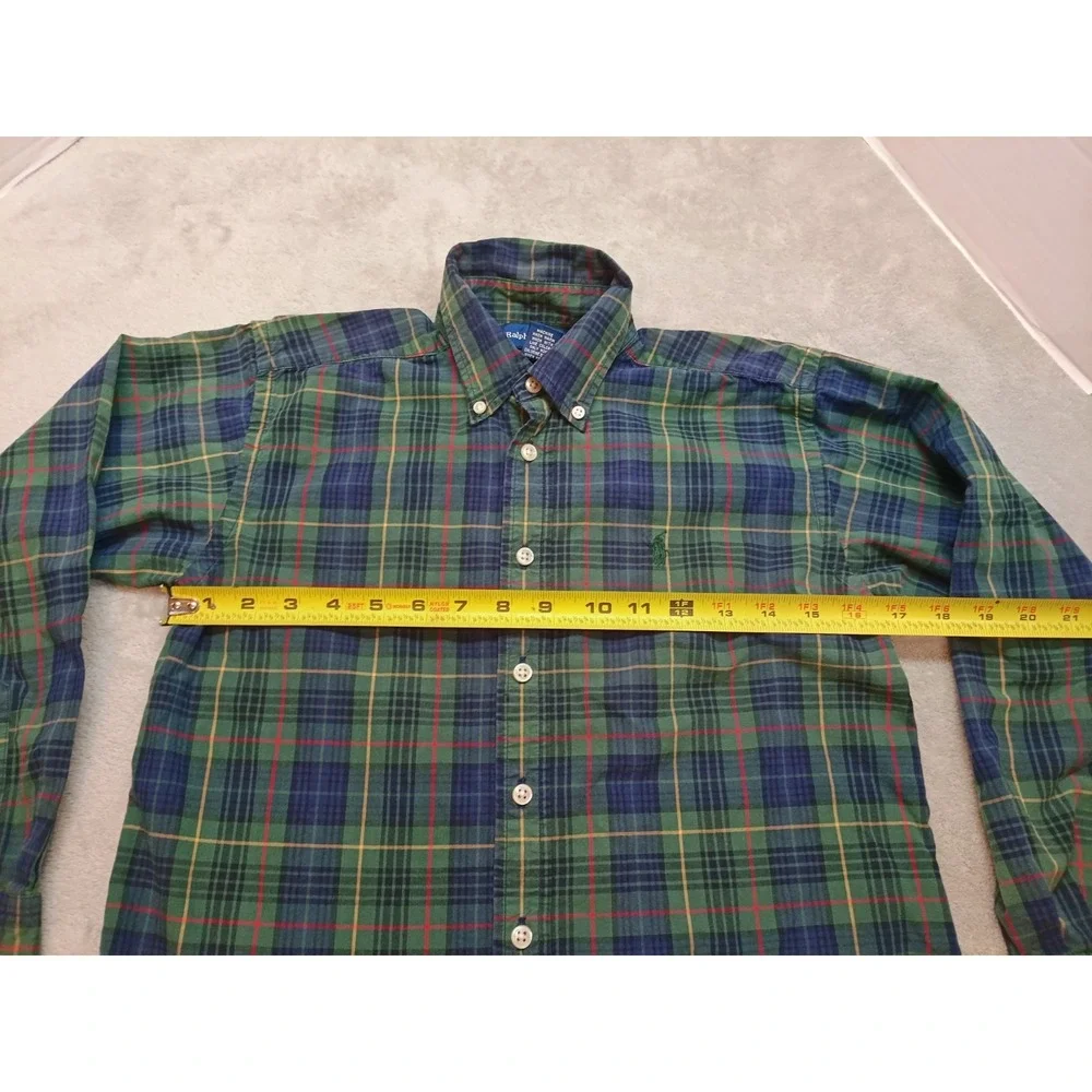 Ralph Lauren Boys Button Down Shirt Size M (12/14) Green Blue Red Plaid Cotton